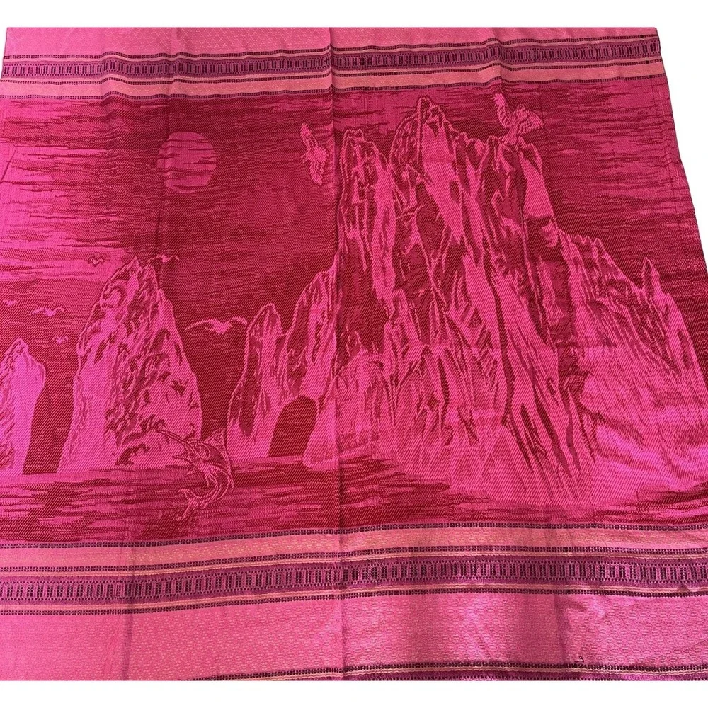 Mexico Los Cabos Woven Blanket Wall Hanging Pink Tapestry Fringe Boho 57x90